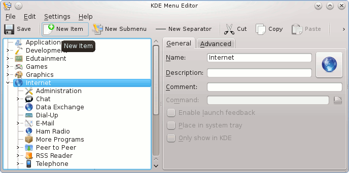 Select launcher and make new item